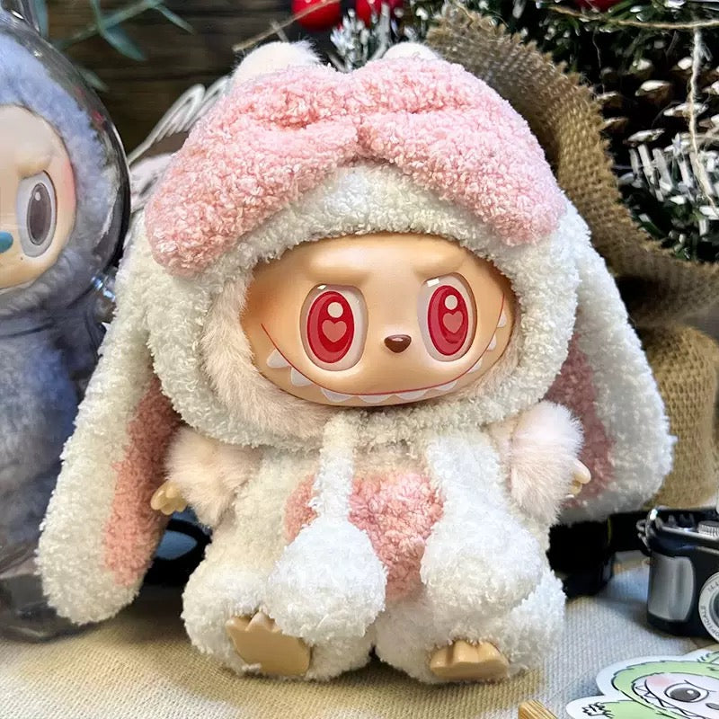 Labubu Clothing – Fluffy Pink Bunny Sherling Fleece Onesie